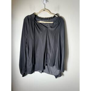 Womens Musturd Seed Gray V-Neck Blouse Sz M